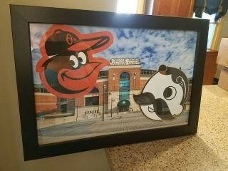 Oriole Bird With Mr Natty Boh Framed Sign With Oriole Park At Camden Yards