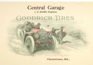 Rare 1915 Era Goodrich Tires Early Auto Letterhead Central Garage Chestertown Md