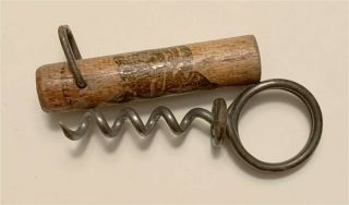 1910s Old Coon Whiskey Theobald Columbus Oh Wooden Corkscrew Bottle Opener P - 54