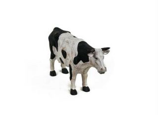 Cow Statue Figurine Wood Carved Black White Farmhouse Decor