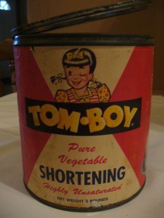 Tom Boy Pure Vegetable Shortening 3 Lb.  Can With Lid.