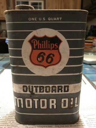 Vintage Phillips 66 Outboard Motor Oil Can Collectible Car Auto Boat