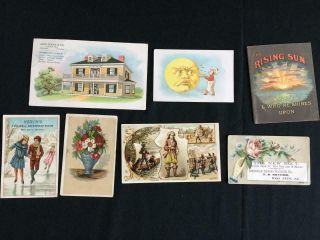 7 Victorian Store Trade Cards Stove Polish Booklet Coffee House Paint Flour