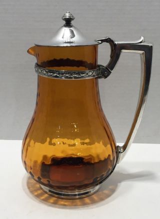 Antique International Sterling Silver Handle Lid Glass Pitcher Hotel Mayfair
