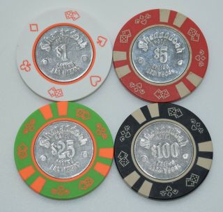Set Of 4 Shenandoah $1 - $5 - $25 - $100 Casino Chips Las Vegas Nv Die4suits Mold