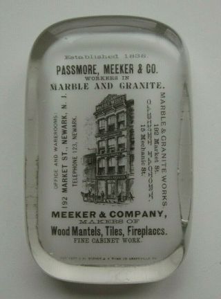 Passmore Meeker Marble Granite Newark Nj Glass Advertising Paperweight Abrams