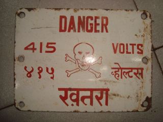Old Vintage Porcelain Enamel Small Size Danger Sign Board From India 1930