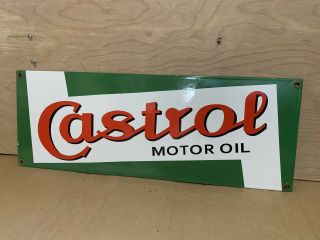 Large 18” Castrol Motor Oil Gas Porcelain Gasoline Advertising Sign