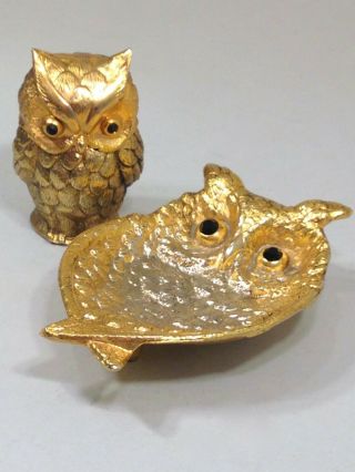 Vintage Golden Owl Early 1960s Table Lighter And Ashtray Set Mid Century Modern