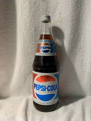 Full 28oz Pepsi - Cola Foil Label No Deposit Soda Bottle