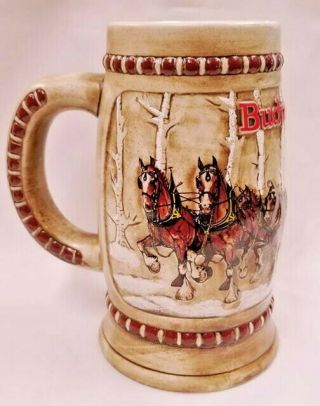 1981 Budweiser Holiday Beer Stein Clydesdales Snowy Birch Trees