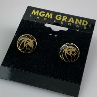 Rare Vintage 90s Mgm Grand Lion Earrings Enameled Pierced Nos