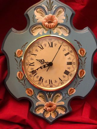 Nils Olson Vintage Hand Painted Wood Wall Clock Akta Dalahelms Ojd 17”works