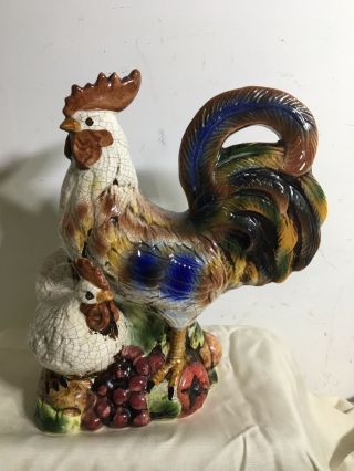 Vintage Ceramic Rooster,  Large.  13 " X 11 " Crackle Finish