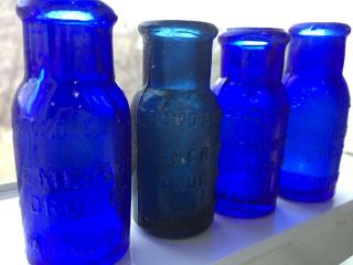 4 Sea Glass Vintage Cobalt Blue Bromo Seltzer Medicine Bottles Emerson Baltimore