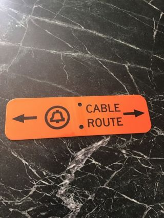 Vtg Bell System Telephone Cable Route Warning Metal Sign Orange 12 " Rare Garage