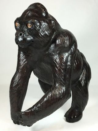 Vintage Leather Wrapped Gorilla Animal Figure Statue King Kong Art Decor Safari