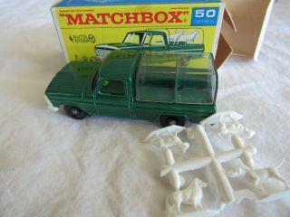 1969 Matchbox 50 Kennel Truck,  Dogs On Sprue,  F - 1 Box,  Car Grade: C - 9 Box: P - 9