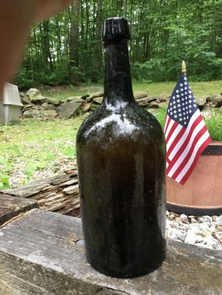 Antique Brown Glass Whiskey Bottle Connecticut Glassworks