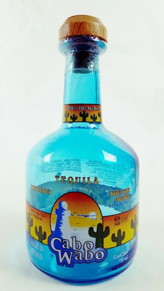 Cabo Wabo Hand Blown Blue Agave Tequila Empty Bottle With Cork Sammy Hagar 750ml
