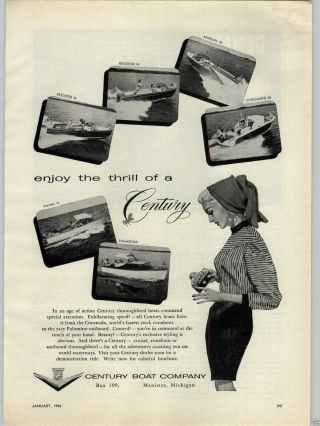1956 Paper Ad Century Motor Boat Company Vagabond Viking 19 