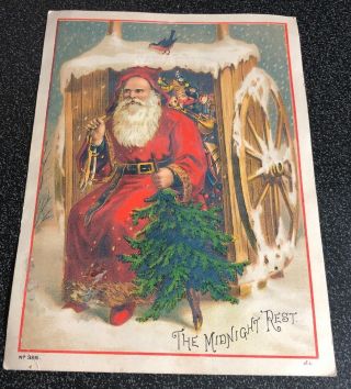 Early Large Victorian Holiday Santa Ad Trade Card - M.  E.  De Vyver 