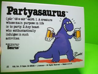 Partyasaurus Cliff Galbraith Purple Dinosaur Beers Vintage 1986 Plastic Sign