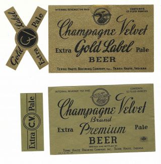 2 Dif Terre Haute Brewing Champangne Velvet Beer Labels W/necks Irtp 