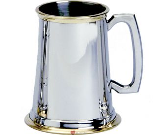 1pint Pewter Tankard Plain With Brass Glass Base