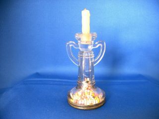 Antique Glass & Tin Toy Candle Stick With Handles Candy Container Circa 1914