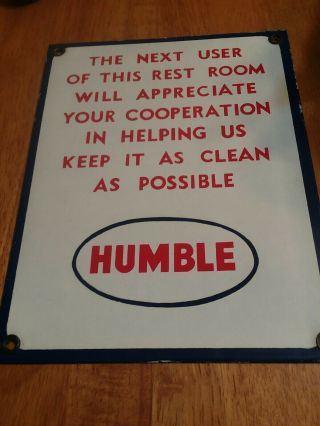 Humble Rest Room Sign Porcelain Gas Bathroom
