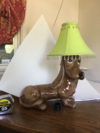 Dachshund Weiner Dog Lamp Electric Plug In Repurposed Ceramic Statue.