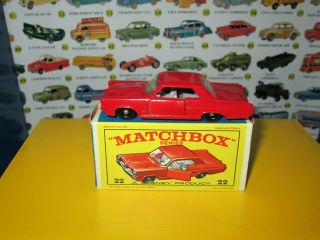 Matchbox Lesney 22 Pontiac Gran Prix Shiny Paint Vnc W/original E - Type Box