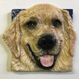 Golden Retriever Dog Ceramic Tile Handmade 3d Pet Portrait Sondra Alexander Art
