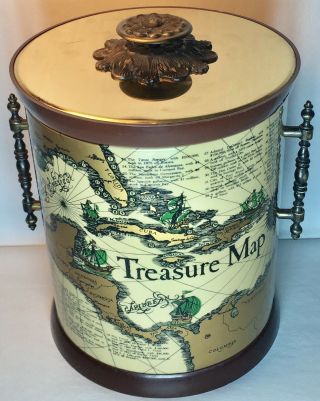 Vintage Mid Century Modern Ice Bucket World Treasure Chest Man Cave Pirate