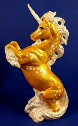 HAND PAINTED CERAMIC GOLDEN REARING UNICORN STALLION - SIGNED BY ARTIST 3