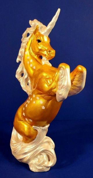 HAND PAINTED CERAMIC GOLDEN REARING UNICORN STALLION - SIGNED BY ARTIST 7