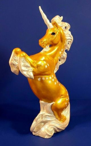 HAND PAINTED CERAMIC GOLDEN REARING UNICORN STALLION - SIGNED BY ARTIST 8