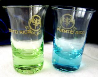 Bacardi Rum Shot Glasses - Puerto Rico Aqua And Lime Colored Glasses