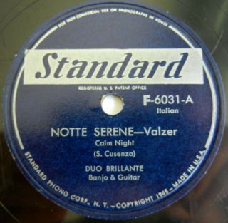Italian Guitar - Banjo 78 Rpm Duo Brillante Notte Serene Standard 6031 World Vg,
