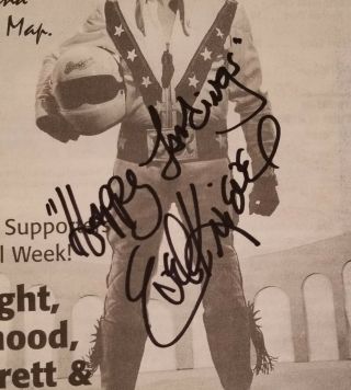 Evel Knievel Daredevil - Hand Signed Autographed Black And White Paper Flyer