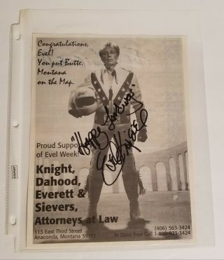 Evel Knievel Daredevil - Hand Signed Autographed Black And White Paper Flyer 2