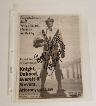 Evel Knievel Daredevil - Hand Signed Autographed Black And White Paper Flyer 3