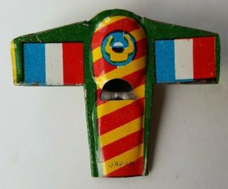 1934 Vintage Cracker Jack Prize Toy Tin Litho Airplane Whistle French Flag