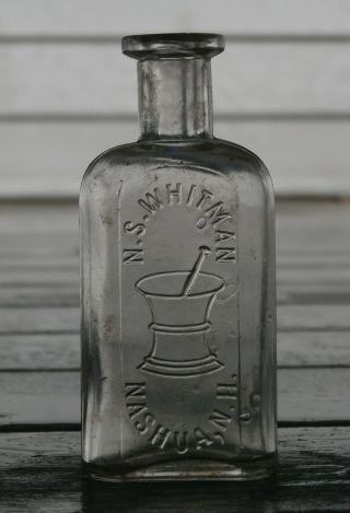 Antique N.  S.  Whitman Mortar & Pestle Pharmacy Bottle,  Nashua,  N.  H.