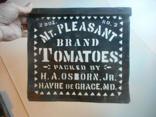 Antique Brass Stencil For Tomato Farm,  Havre De Grace,  Md.  Brass Adv.  Stencil