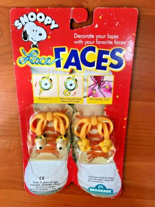 Vintage Brookside 1989 Flying Ace Snoopy & Woodstock Lace Faces Shoe Laces