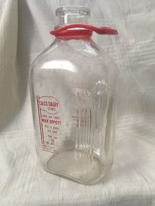 Vintage Half Gallon Milk Bottle Cass Dairy Stores Benton Harbor Michigan
