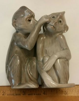 $49 Bing And Grondahl Figurine Porcelain 2 Grooming Monkeys 1524 Gray No Chips