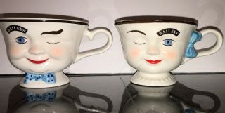 2 Baileys Irish Cream Yum Cups Winking Eye Face Mr & Mrs Coffee Tea Mugs Couple